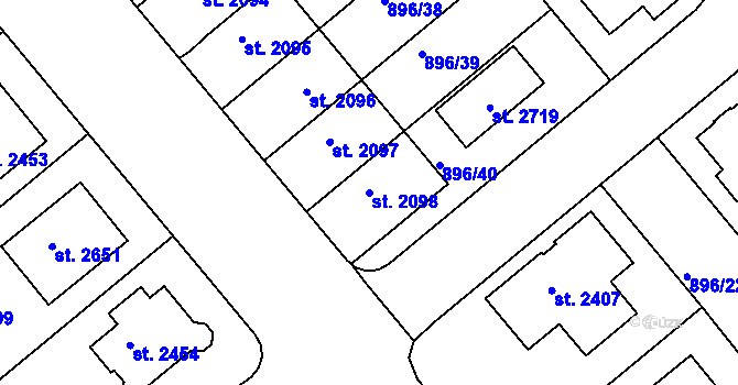 Parcela st. 2098 v KÚ Blatná, Katastrální mapa