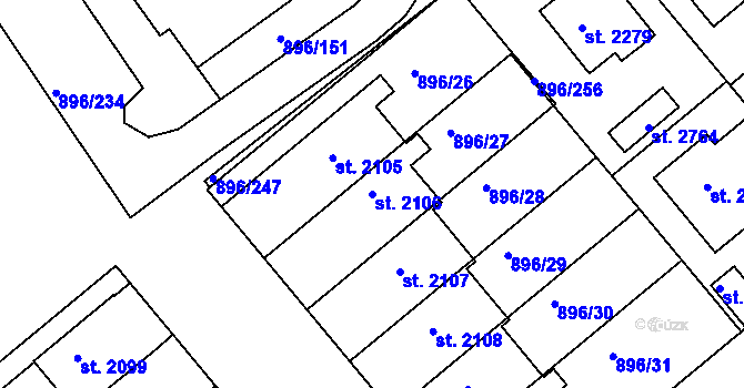 Parcela st. 2106 v KÚ Blatná, Katastrální mapa