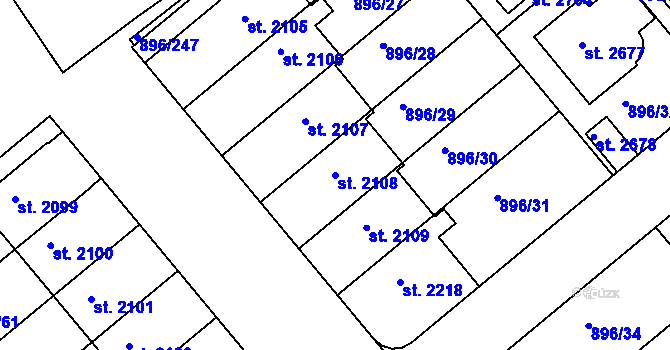 Parcela st. 2108 v KÚ Blatná, Katastrální mapa