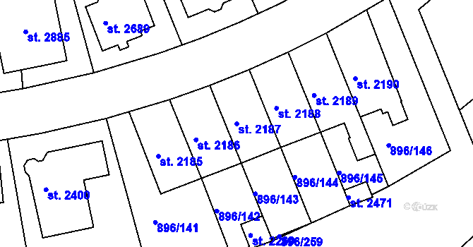 Parcela st. 2187 v KÚ Blatná, Katastrální mapa