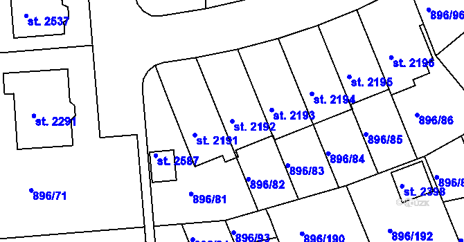 Parcela st. 2192 v KÚ Blatná, Katastrální mapa