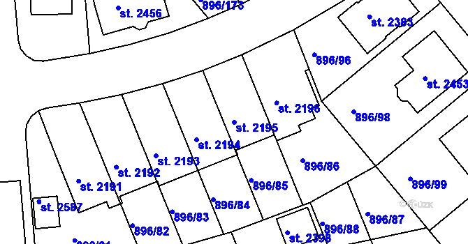 Parcela st. 2195 v KÚ Blatná, Katastrální mapa