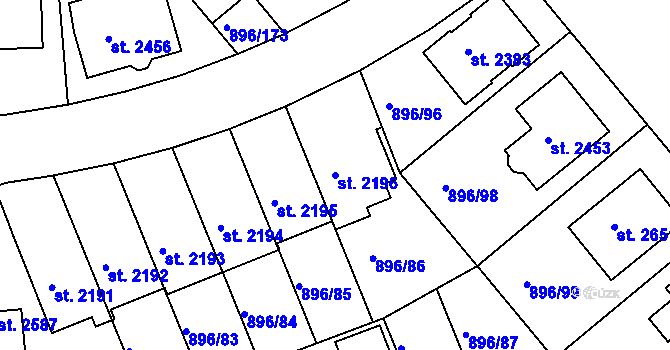 Parcela st. 2196 v KÚ Blatná, Katastrální mapa