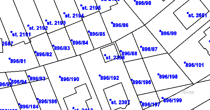 Parcela st. 2398 v KÚ Blatná, Katastrální mapa