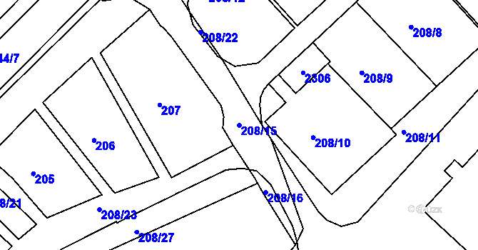 Parcela st. 208/15 v KÚ Blatná, Katastrální mapa