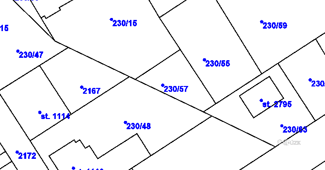 Parcela st. 230/57 v KÚ Blatná, Katastrální mapa