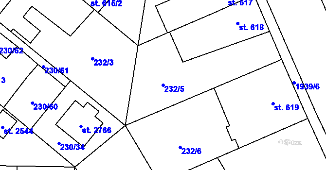 Parcela st. 232/5 v KÚ Blatná, Katastrální mapa