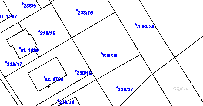 Parcela st. 238/36 v KÚ Blatná, Katastrální mapa