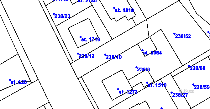 Parcela st. 238/40 v KÚ Blatná, Katastrální mapa