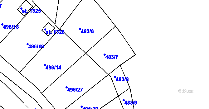 Parcela st. 483/7 v KÚ Blatná, Katastrální mapa