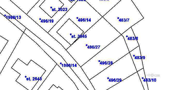 Parcela st. 496/27 v KÚ Blatná, Katastrální mapa