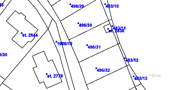 Parcela st. 496/31 v KÚ Blatná, Katastrální mapa