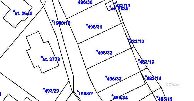 Parcela st. 496/32 v KÚ Blatná, Katastrální mapa
