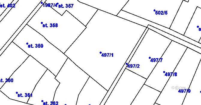 Parcela st. 497/1 v KÚ Blatná, Katastrální mapa