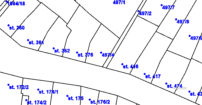 Parcela st. 497/4 v KÚ Blatná, Katastrální mapa
