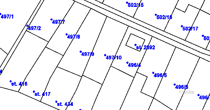 Parcela st. 497/10 v KÚ Blatná, Katastrální mapa