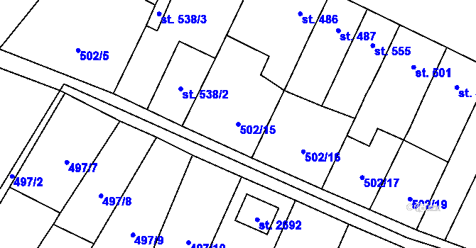 Parcela st. 502/15 v KÚ Blatná, Katastrální mapa