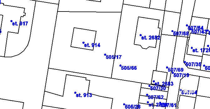 Parcela st. 505/17 v KÚ Blatná, Katastrální mapa
