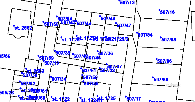Parcela st. 507/36 v KÚ Blatná, Katastrální mapa