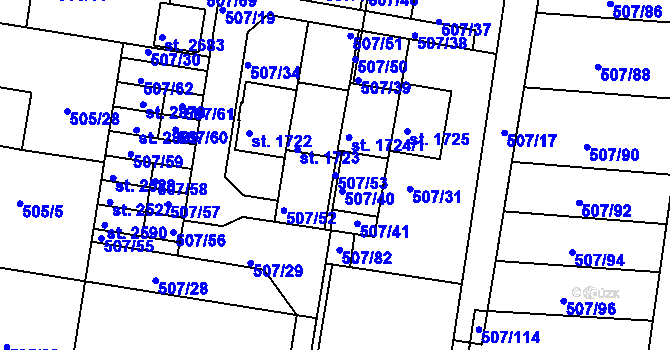 Parcela st. 507/53 v KÚ Blatná, Katastrální mapa