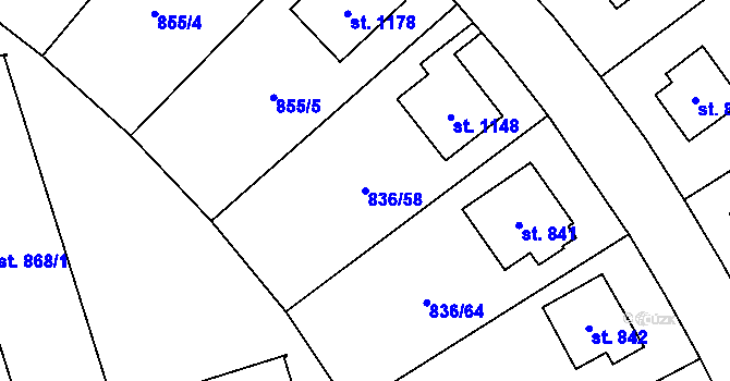 Parcela st. 836/58 v KÚ Blatná, Katastrální mapa