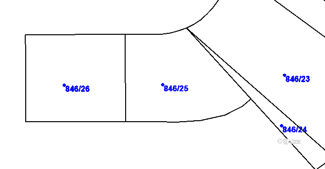 Parcela st. 846/25 v KÚ Blatná, Katastrální mapa