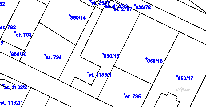 Parcela st. 850/15 v KÚ Blatná, Katastrální mapa