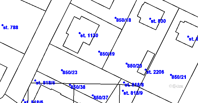 Parcela st. 850/19 v KÚ Blatná, Katastrální mapa