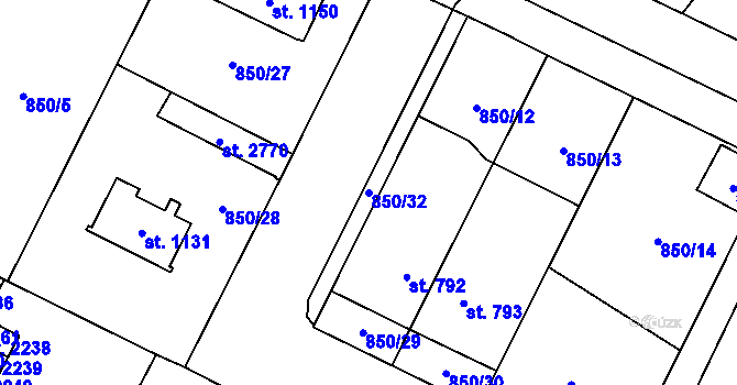 Parcela st. 850/32 v KÚ Blatná, Katastrální mapa