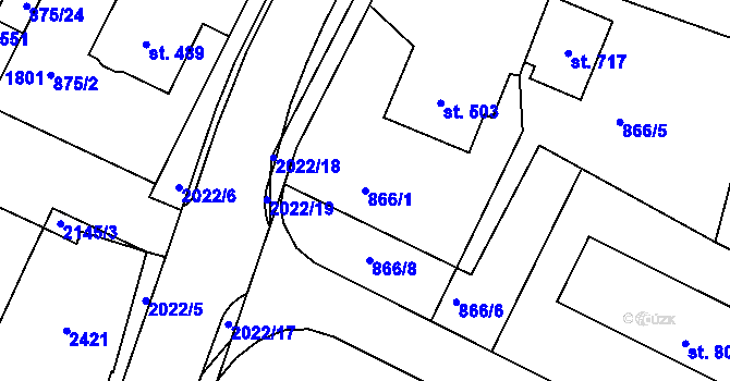 Parcela st. 866/1 v KÚ Blatná, Katastrální mapa