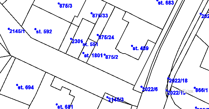 Parcela st. 875/2 v KÚ Blatná, Katastrální mapa