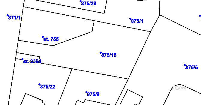 Parcela st. 875/16 v KÚ Blatná, Katastrální mapa