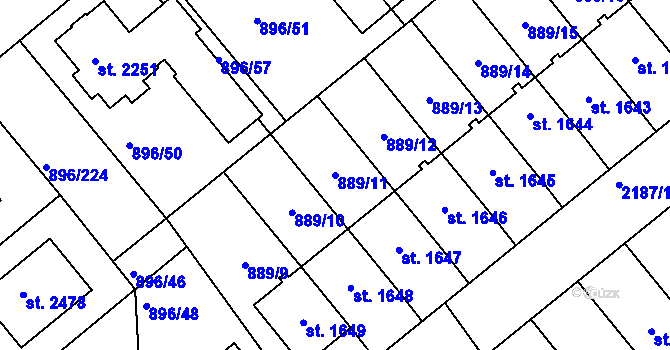 Parcela st. 889/11 v KÚ Blatná, Katastrální mapa