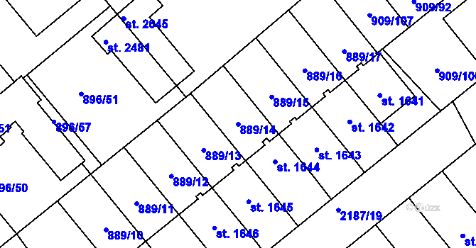 Parcela st. 889/14 v KÚ Blatná, Katastrální mapa