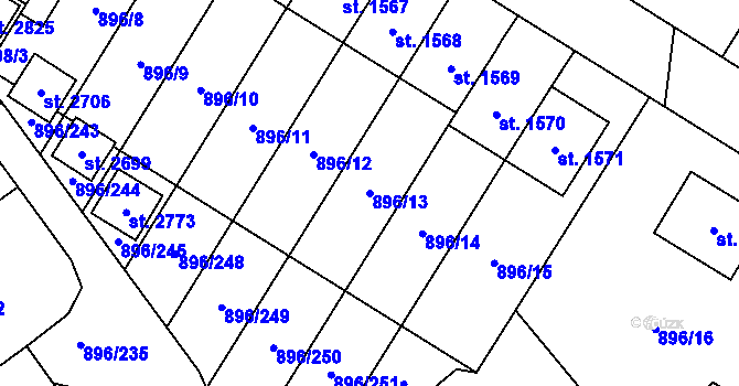 Parcela st. 896/13 v KÚ Blatná, Katastrální mapa