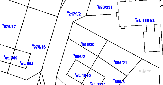 Parcela st. 896/20 v KÚ Blatná, Katastrální mapa