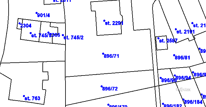 Parcela st. 896/71 v KÚ Blatná, Katastrální mapa