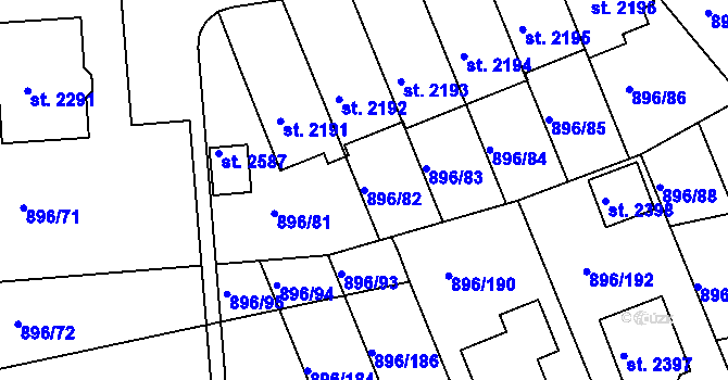 Parcela st. 896/82 v KÚ Blatná, Katastrální mapa