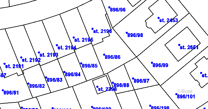 Parcela st. 896/86 v KÚ Blatná, Katastrální mapa