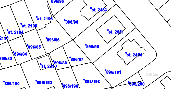 Parcela st. 896/99 v KÚ Blatná, Katastrální mapa