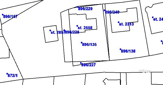 Parcela st. 896/135 v KÚ Blatná, Katastrální mapa