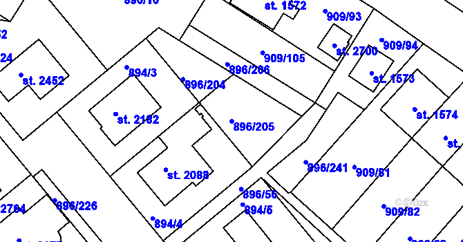 Parcela st. 896/205 v KÚ Blatná, Katastrální mapa