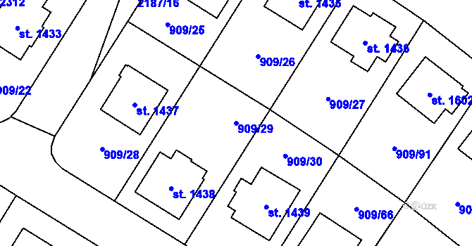 Parcela st. 909/29 v KÚ Blatná, Katastrální mapa