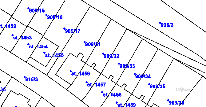 Parcela st. 909/32 v KÚ Blatná, Katastrální mapa