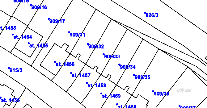 Parcela st. 909/33 v KÚ Blatná, Katastrální mapa