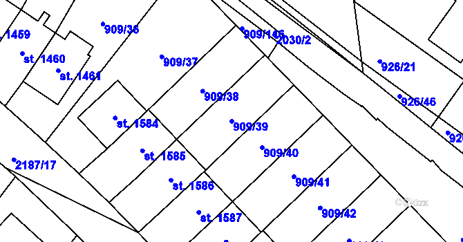 Parcela st. 909/39 v KÚ Blatná, Katastrální mapa
