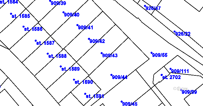 Parcela st. 909/43 v KÚ Blatná, Katastrální mapa