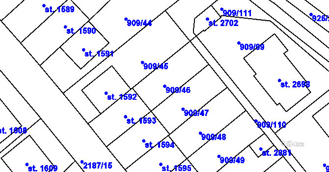 Parcela st. 909/46 v KÚ Blatná, Katastrální mapa