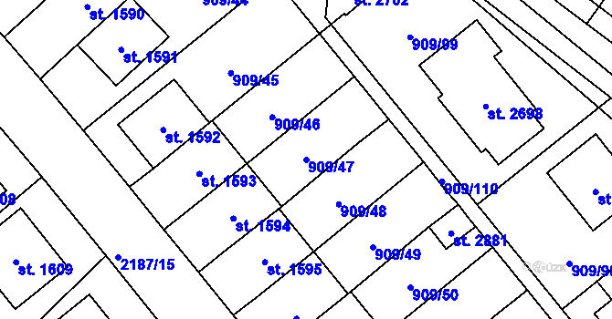 Parcela st. 909/47 v KÚ Blatná, Katastrální mapa