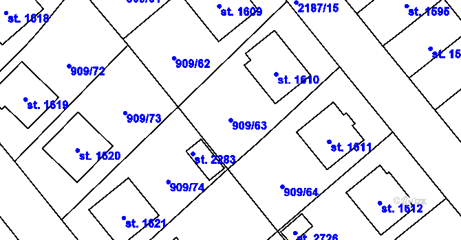 Parcela st. 909/63 v KÚ Blatná, Katastrální mapa